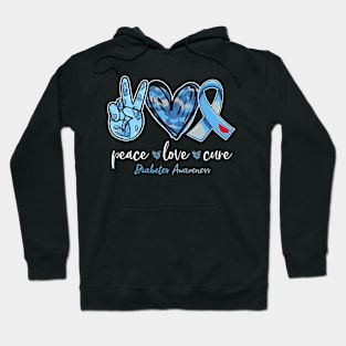 Peace love cure blue ribbon diabetes awareness month Hoodie